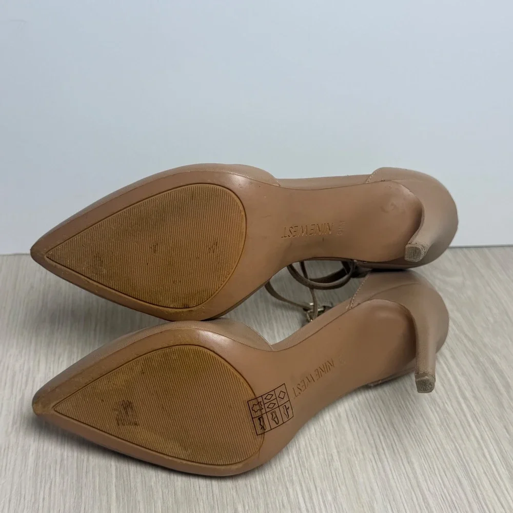 Pumps Nine West Women 5.5 Tan Eastlyn Double Ankle Strap Pointed Toe Stiletto
